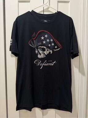 Zero Foxtrot Defiant 1776 Patriotic Skull T-Shirt Men’s Large Black Graphic Tee